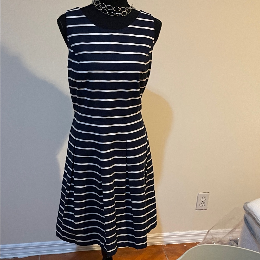 Tommy Hilfiger Striped Navy and White Midi Dress